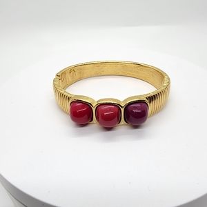 Trifari Vintage Gold Clasp Colorful Cocobon Bangle Bracelet